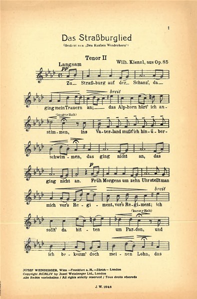 Wilhelm Kienzl: Das Straßburglied - Zu Straßburg auf der Schanz
