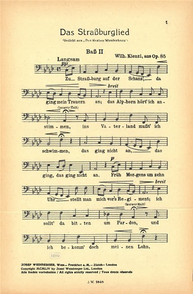 Wilhelm Kienzl: Das Straßburglied - Zu Straßburg auf der Schanz
