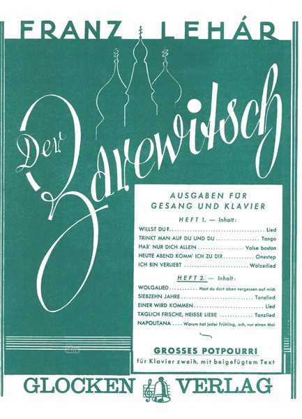 Franz Lehár: Der Zarewitsch, Liederheft