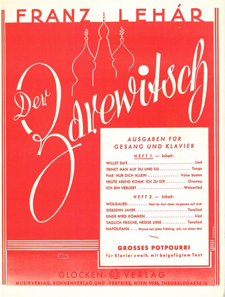 Franz Lehár: Der Zarewitsch, Liederheft