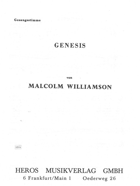 Malcolm Williamson: Genesis