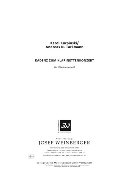 Karl Kurpinski: Kadenz zu dem Klarinettenkonzert
