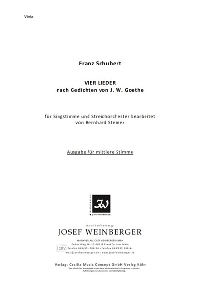 Franz Schubert: Vier Lieder nach Gedichten von Johann Wolfgang von Goethe