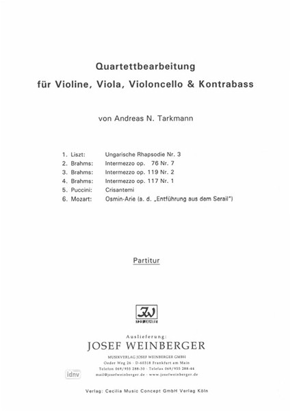 Franz Liszt, Johannes Brahms, Giacomo Puccini, Wolfgang Amadeus Mozart: Streichquartettsammlung mit Kontrabass